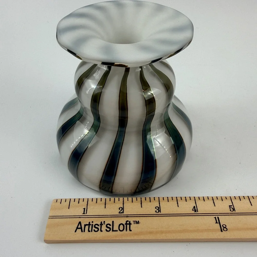 Vintage Iittala Nuutajarvi Markku Salo Striped Art Glass Vase Signed Finland